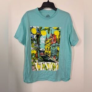 Venice Graphic Teal - Blue T-Shirt Size Large NWOT 100% Cotton *Imperfections*